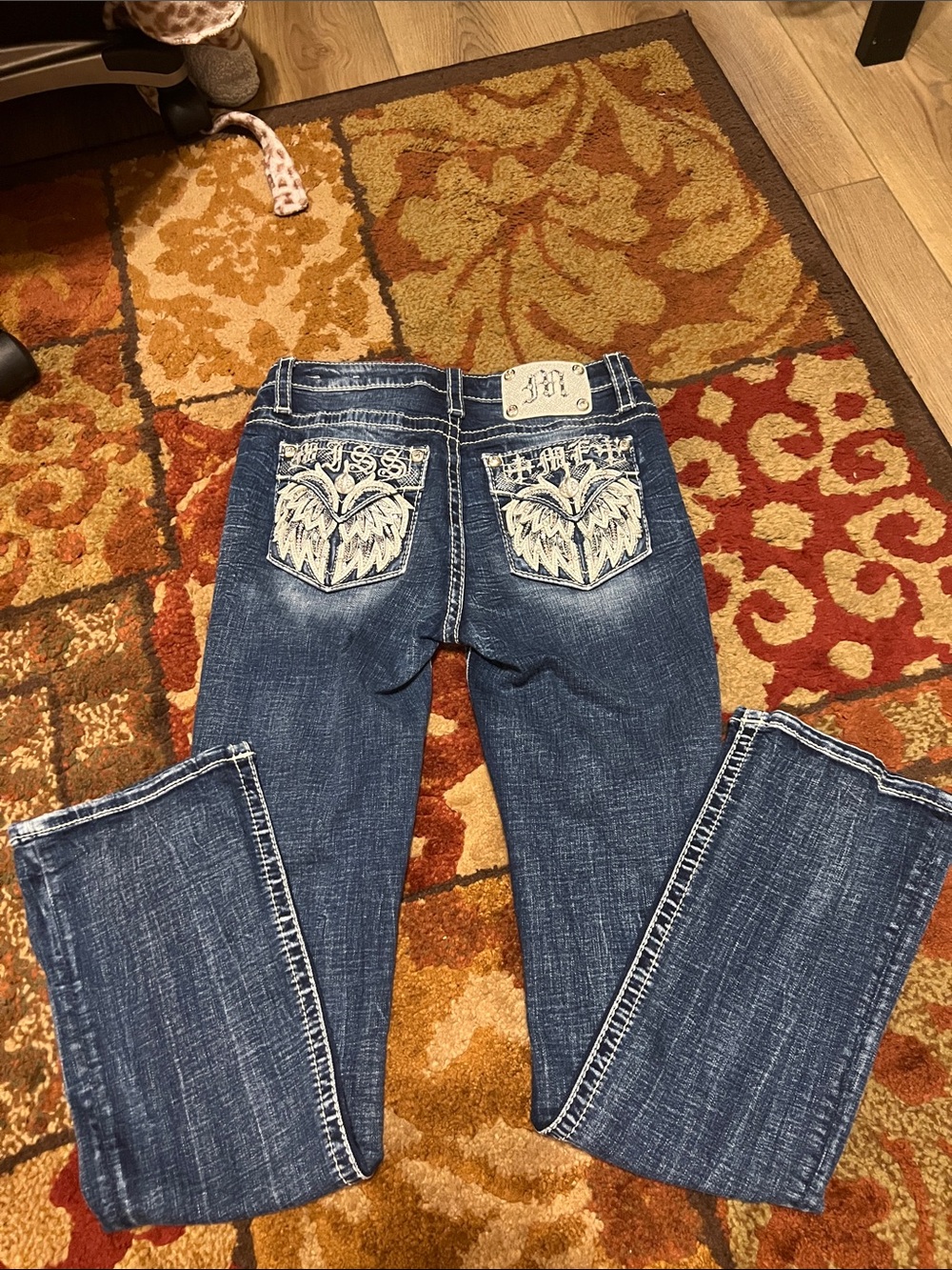 Miss Me Dark Blue Boot Cut Jeans with Embroidered Pockets